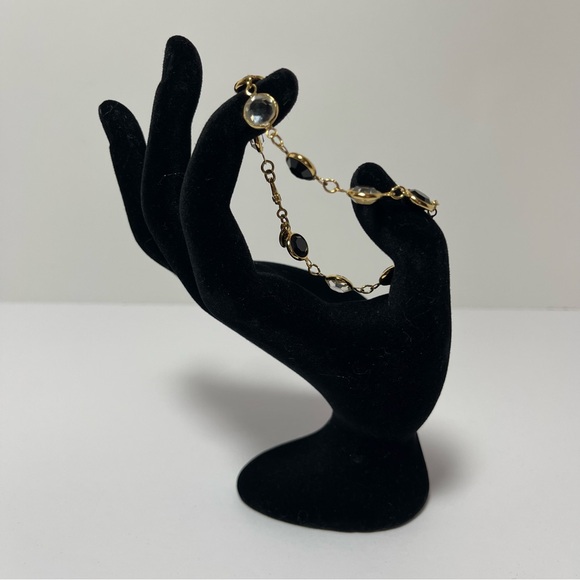 Monet Vintage Stamped Black Clear Bezel Stones Gold Plated Chain 7” Bracelet - Picture 2 of 7